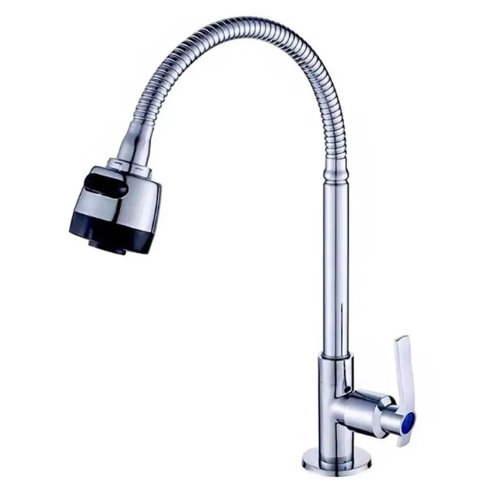 Single Cold Kitchen Faucet Stainless Steel Spout Swivel Pipe Modern Basin Sink Tap Durable Plastic Body Easy Installation Tools