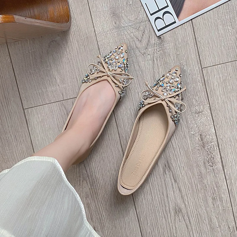 حجم كبير 42 موضة أشار تو حجر الراين الزهور حذاء مسطح للنساء روتين يومي فستان مريح أحذية Zapatos De Mujer