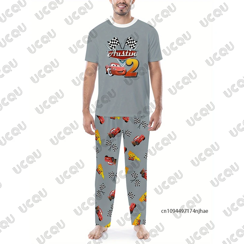 

Autumn Tracksuit For Men Lightning Mcqueen Cars 95 Print T Shirt+Pajamas Pants Sets Casual Couple Suit Fashion 2 Piece Outfits
