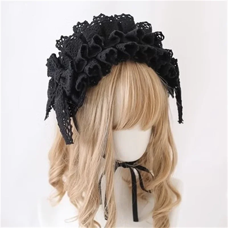 Lolita Lace Headband Lace Bow Hairband Sweet Bow Maid Cosplay Headpiece Night Party Hair Accessories^0*f