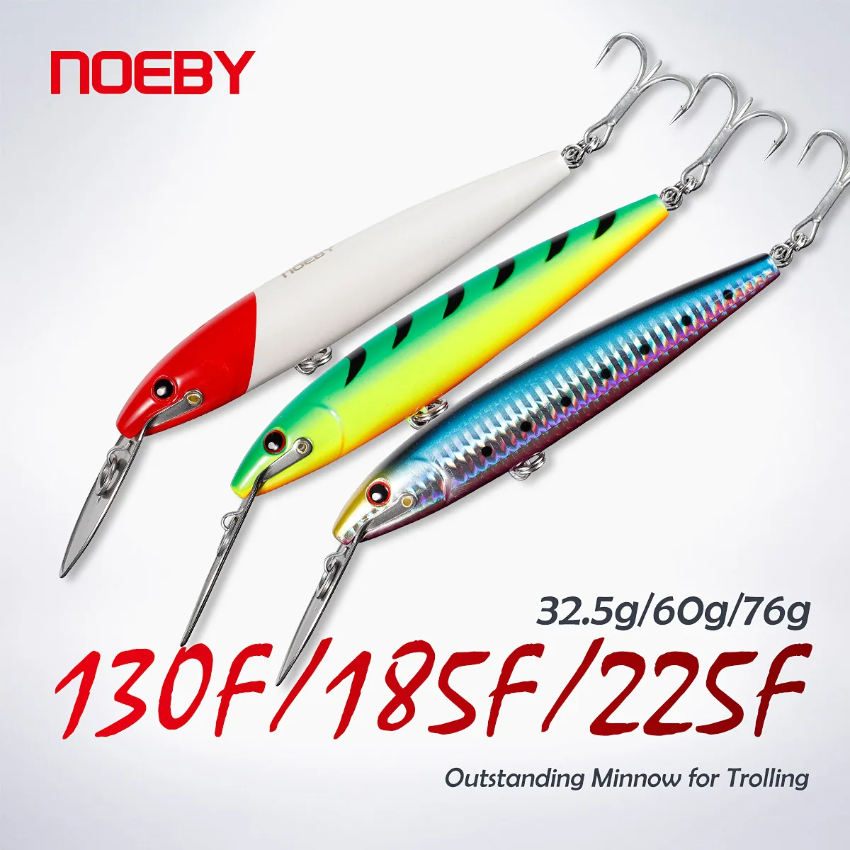 

Noeby Fishing Lure 3PCs Set 130mm 32.5g 185mm 60g 225mm 76g Trolling Minnow Wobblers Artificial Hard Bait Boat Fishing Lures