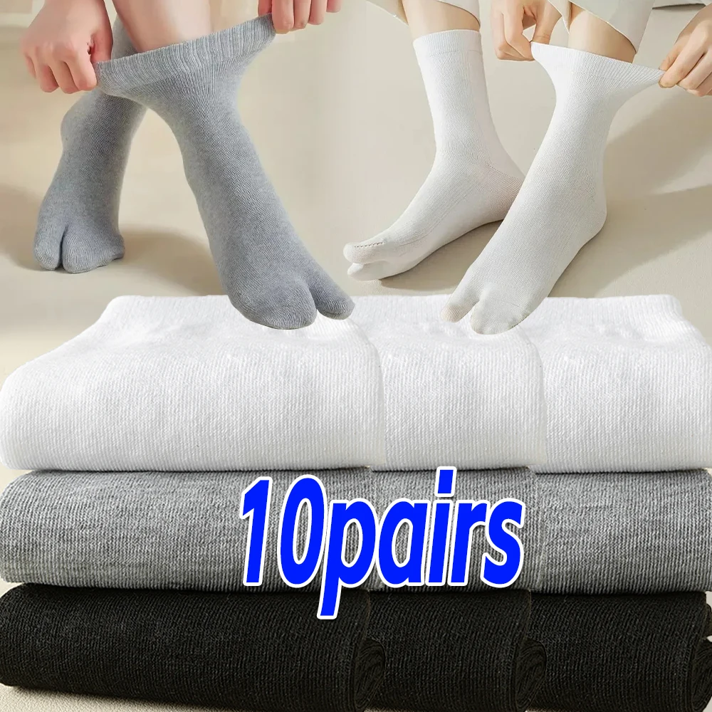 1/3/5/10pairs Men Two Toe Spring Autumn Winter Warm Socks Fashion Retro Striped Japanese Tabi Socks Thick Thread Needles