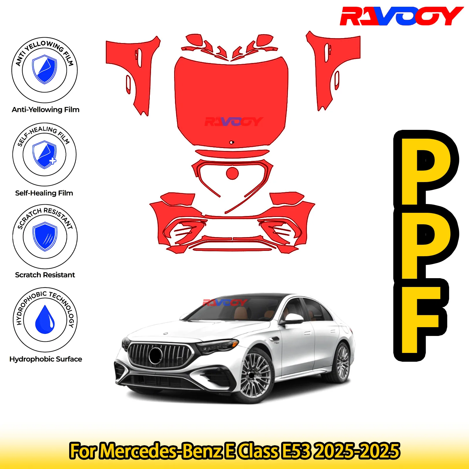 

For Mercedes-Benz E Class E53 2025-2025 Glossy Matte Black Precut front PPF Kit Paint Protection Film