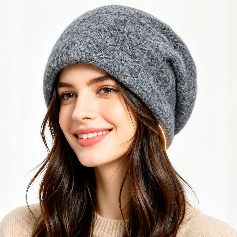 Cozyjiehui Winter Knit Hat Warm Thickened Ear Protection Cap Trendy Solid Color Casual Soft Comfortable Beanies For Women Girls