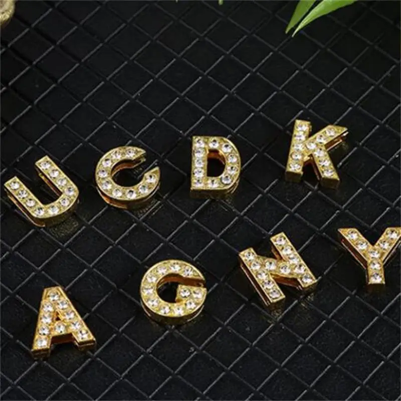 26pcs A-Z 26-Letter Nail Art Charms With Rhinestones Gold Alphabet Acrylic Pendant Nail Accessories DIY Jewelry Making Supplies*