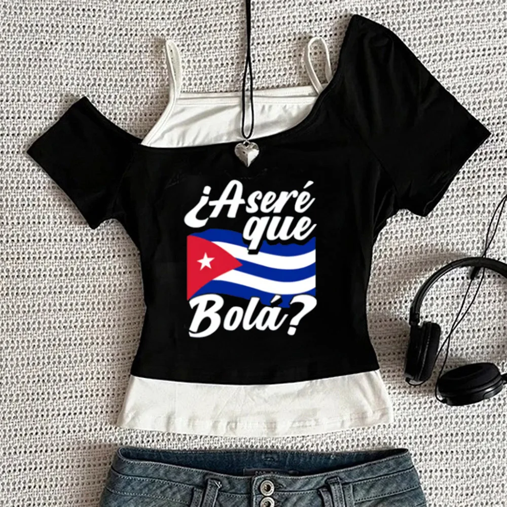 Funny Cuban Cuba Flag Cubano cropped top shoujo streetwear manga grunge emo t-shirt y2k goth korean fashion meme clearance sales