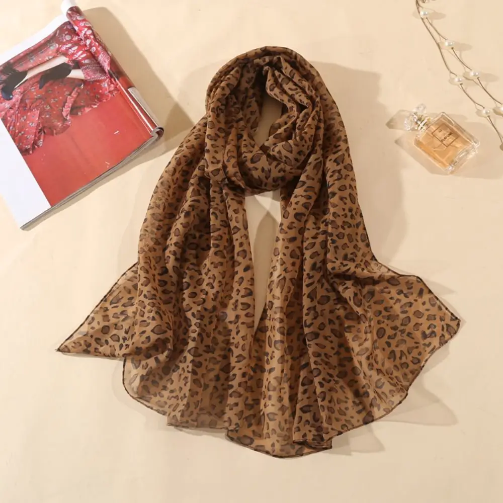 New Leopard Printing Chiffon Scarf Thin Soft Sunscreen Shawl Long Female Wrap Shawls