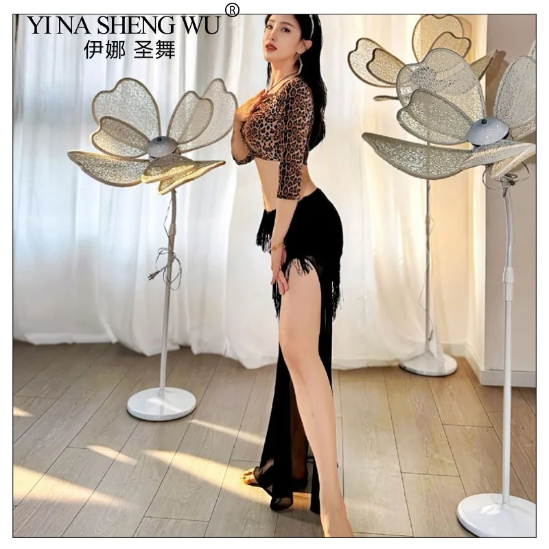 Nuevo traje de danza del vientre, conjunto de falda con estampado de leopardo, traje de actuación de Cabaret Sexy para mujer, ropa de práctica para principiantes, ropa de baile