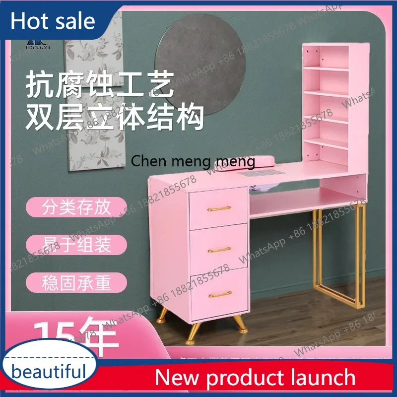 A17 مطلي بالذهب الوردي، صالون أظافر، طاولة مانيكير فردية مع وسادة معصم، مكنسة كهربائية، طاولة مانيكير. #1