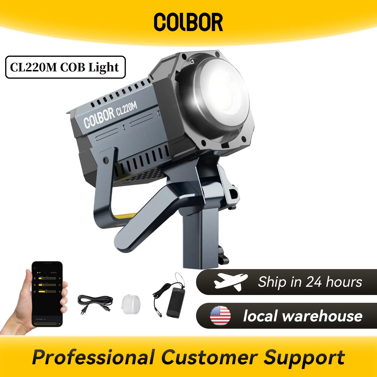 

COLBOR CL220M LITE 220W Continuous Output Lighting 2700-6500K CRI96+ 10,800Lux at 3.3ft COB Studio Light with 7 Light Effects