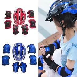 7pcs Children Skating Protector Set Comfortable Shockproof Bike Safety Helmet Knee Elbow Wrist Guard Pad Set for 4-16 Kids