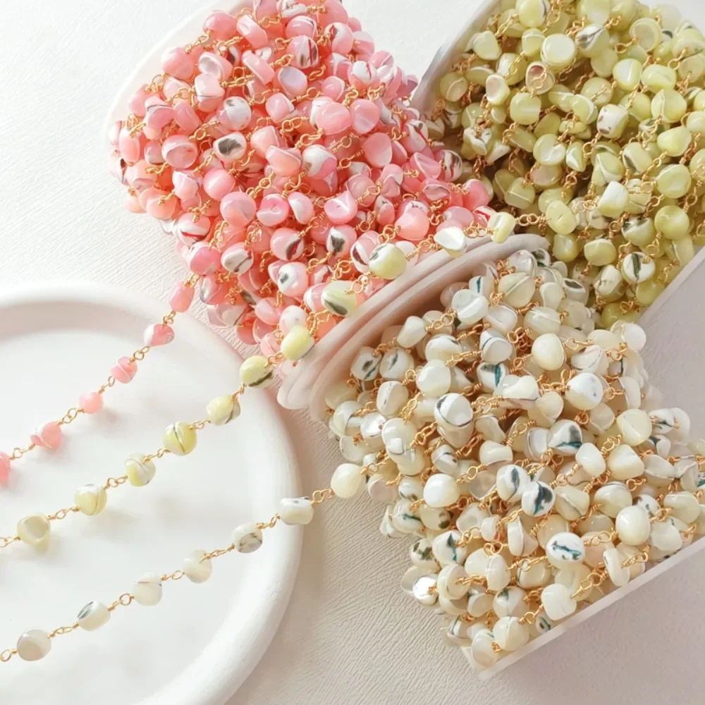 

14K Gold-plated Shell Striped Irregular Handmade Chain, Beaded Loose Chain, Diy Bracelet, Necklace and Accessory