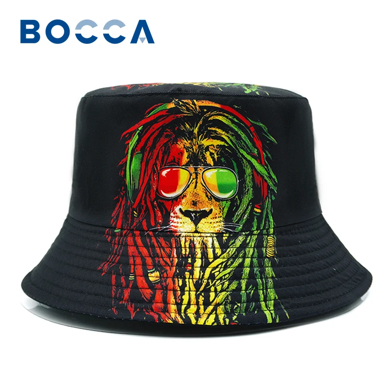 Bocca Rasta Lion Printing Bucket Hat Cartoon Pattern Fisherman Hats Double Sides Panama Cap Location Design Outdoor Hot Selling