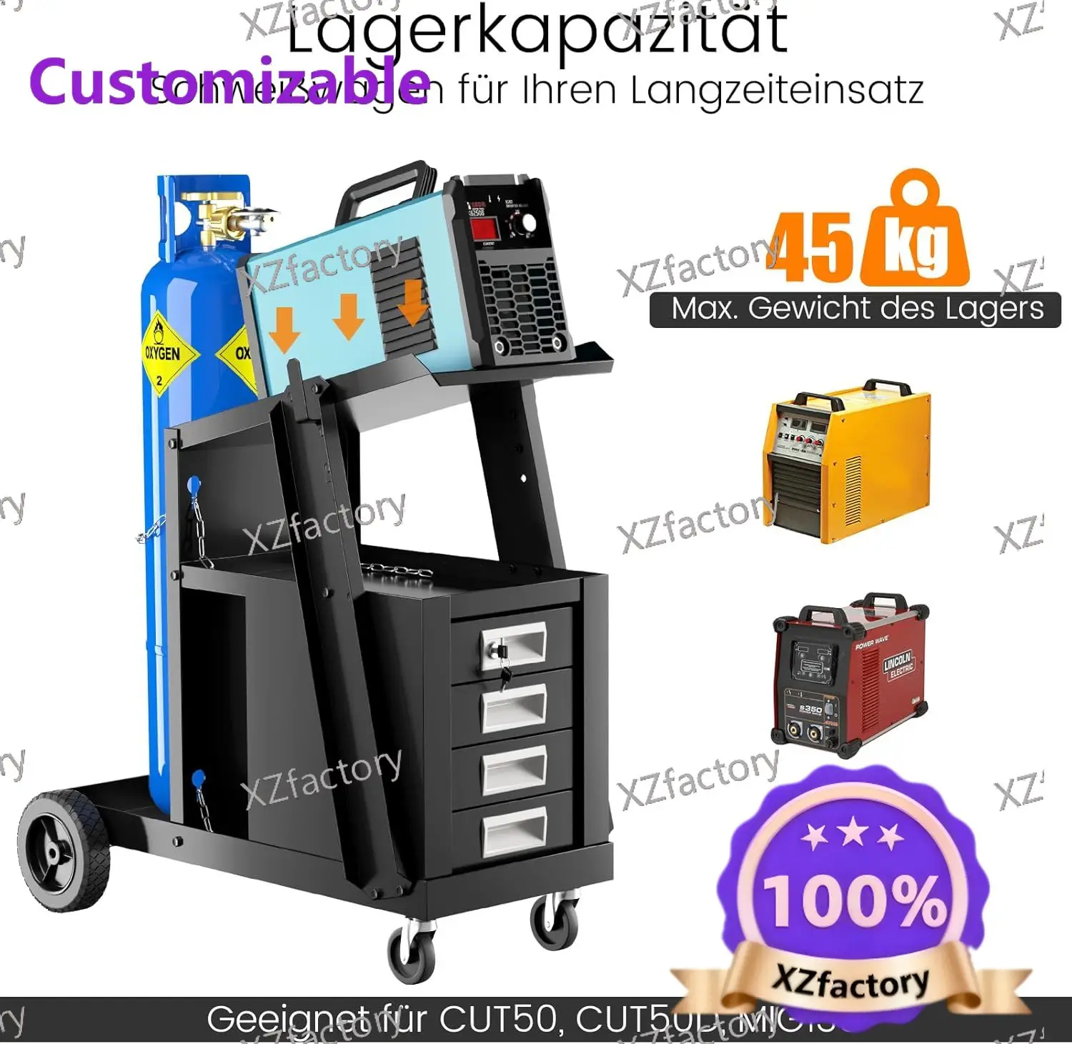 Factory Direct 2026 Top RatedCarro de soldadura con 4 cajones y soporte para botella de Gas, carro móvil de soldadura para máqui