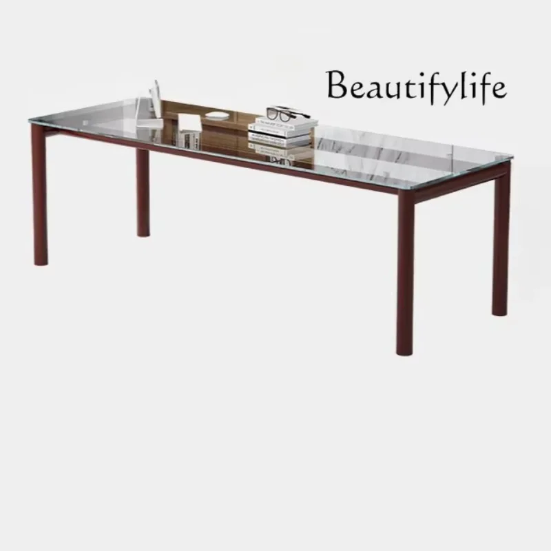 X35 Italian Light Luxury Villa Extended Glass Desk Modern Minimalist Art Large Flat Dining Table And Chairs