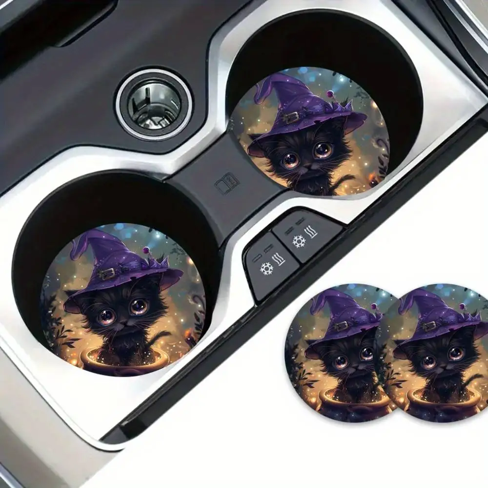 Wizard Cat EVA Car Coasters Hallowmas Beverage Mats Christmas Party Ornament Gift For Mom