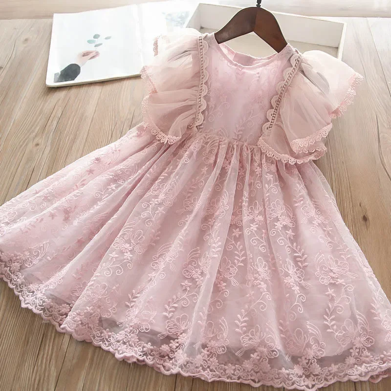 Ruffles Dress for Girls 4 6 8 Years Lace Flower Elegant Girls Dresses Birthday Wedding Party Princess Baby Summer Dress