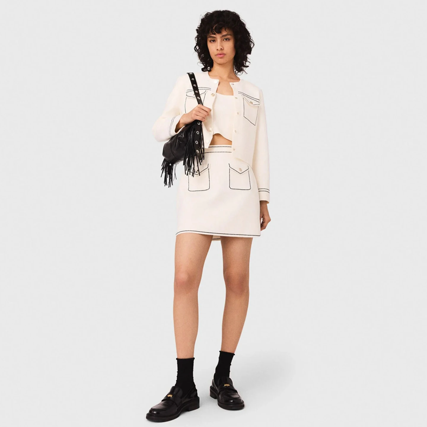 

MaSande High Waist A-Line Skirt with Embroidery And iny Stitching Decorations French Sle Knitted ort Skirt