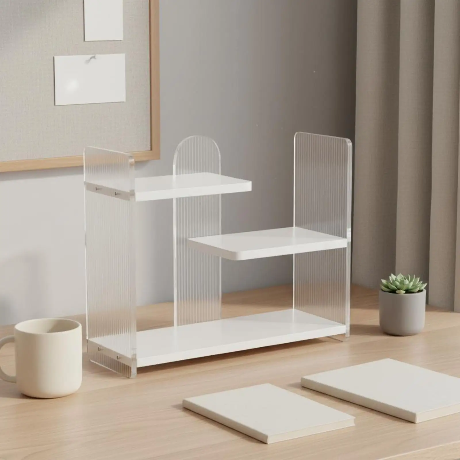 Desktop Organizer Shelf Acrylic Multi Tier Storage Rack for Books Cup Holder Office Desk Accessories Minimalist
