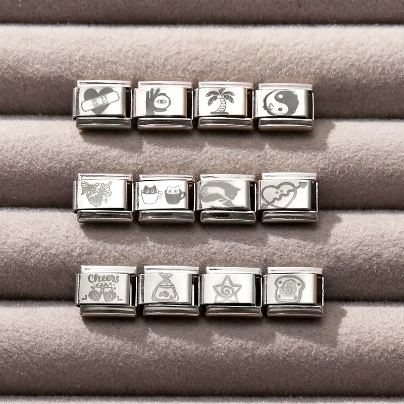 النقش بالليزر القلب الشاطئ تاي تشي الشفاه الإيطالية سحر الروابط صالح 9 مللي متر سوار الفولاذ المقاوم للصدأ DIY صنع المجوهرات الهدايا