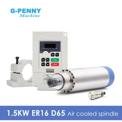 New Arrival! G-Penny 1.5k ER16 D=65mm Air Cooled Spindle Motor 110v/220v/380v Wood Working Air Cooling 65x258mm 4 Bearings