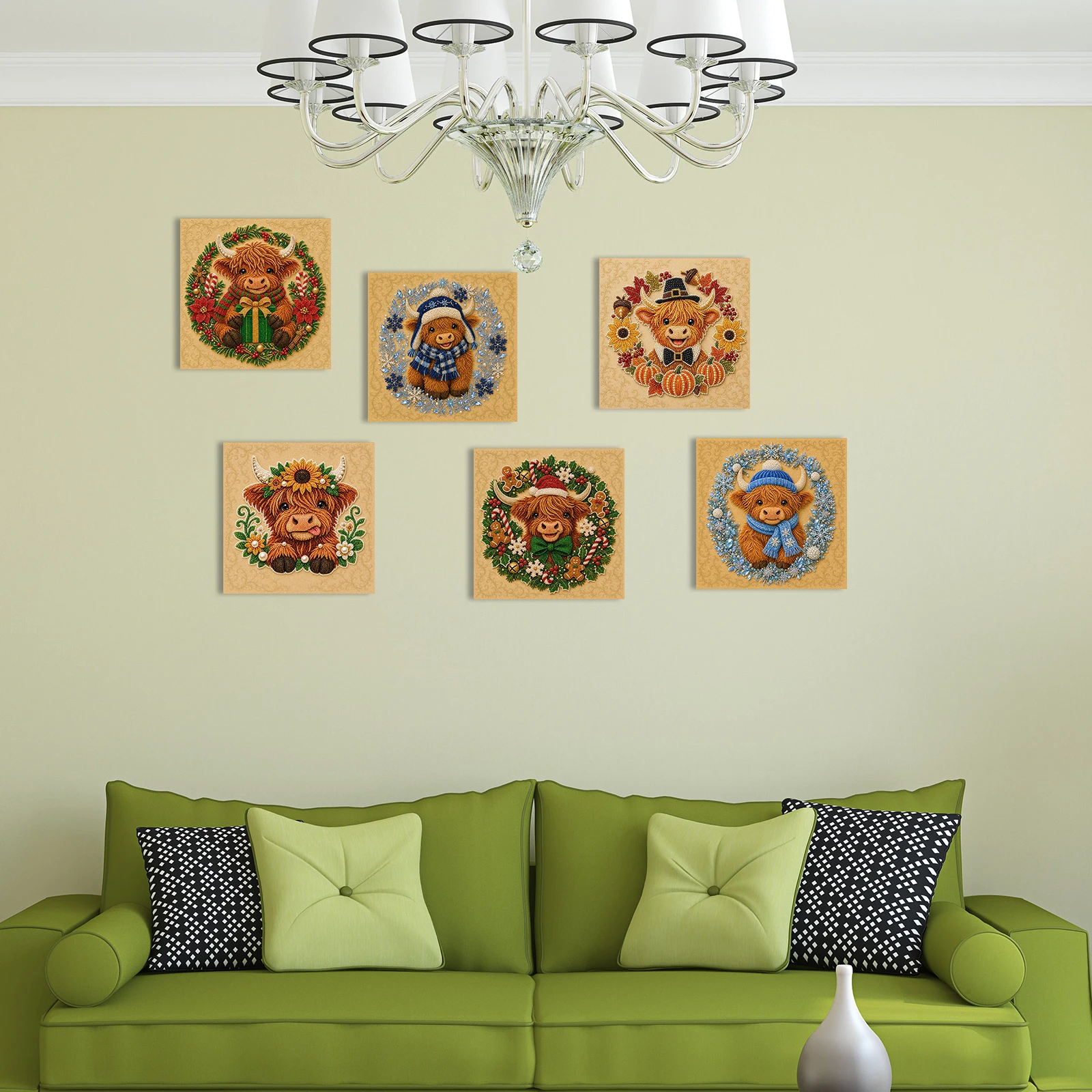 Framed Pearl Painting Kit Cute Highland Cow DIY Self-Adhesive Bead Canvas Wall Art 7.87x7.87in - view 4