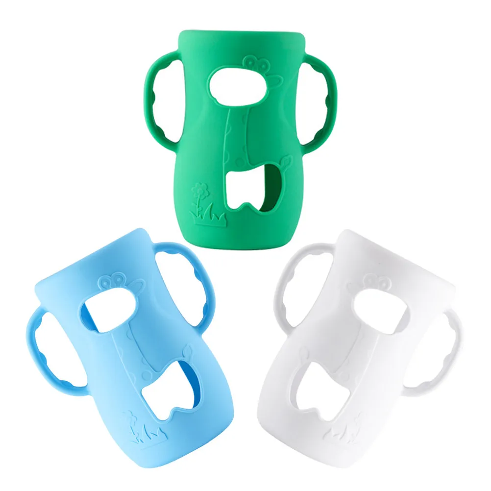 

3Pcs Glass Baby Bottle Sleeve Silicone Anti-Drop Protection Handles Easy Clean Newborn Feeding Nursery Accessory