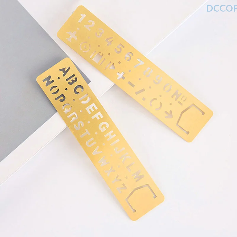 Multifunctional Metal Hollow Straight Ruler Number Letter Pattern Bookmark Kawaii Stationery Drawing Template Measuring Tool