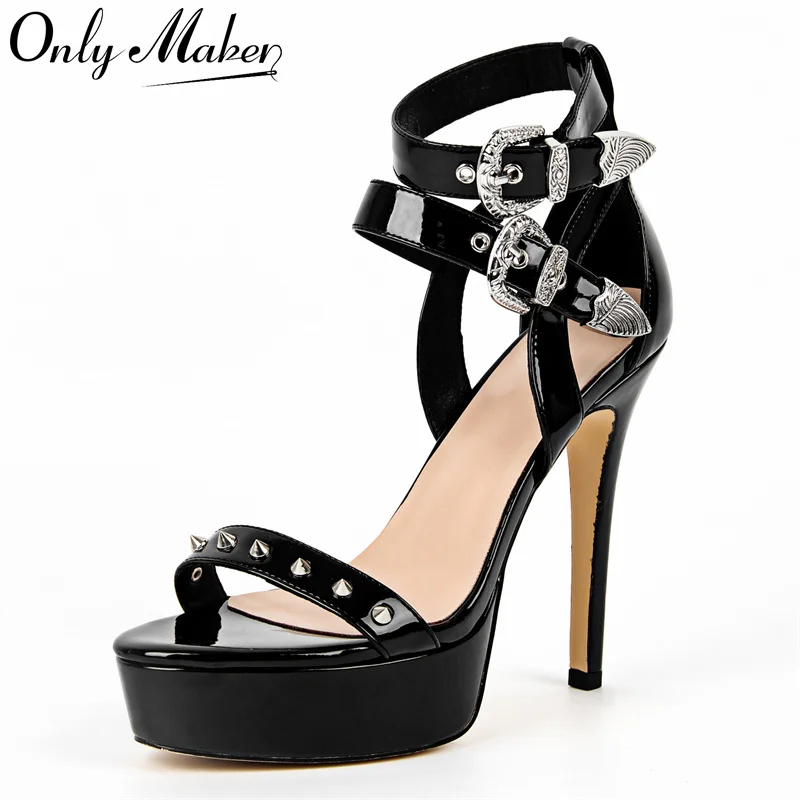 

Onlymaker с открытым носком на платформе в стиле панк с ремешком на щиколотке, вечернее платье на тонком высоком каблуке-шпильке, сандалии-гладиаторы большого размера на шпильке