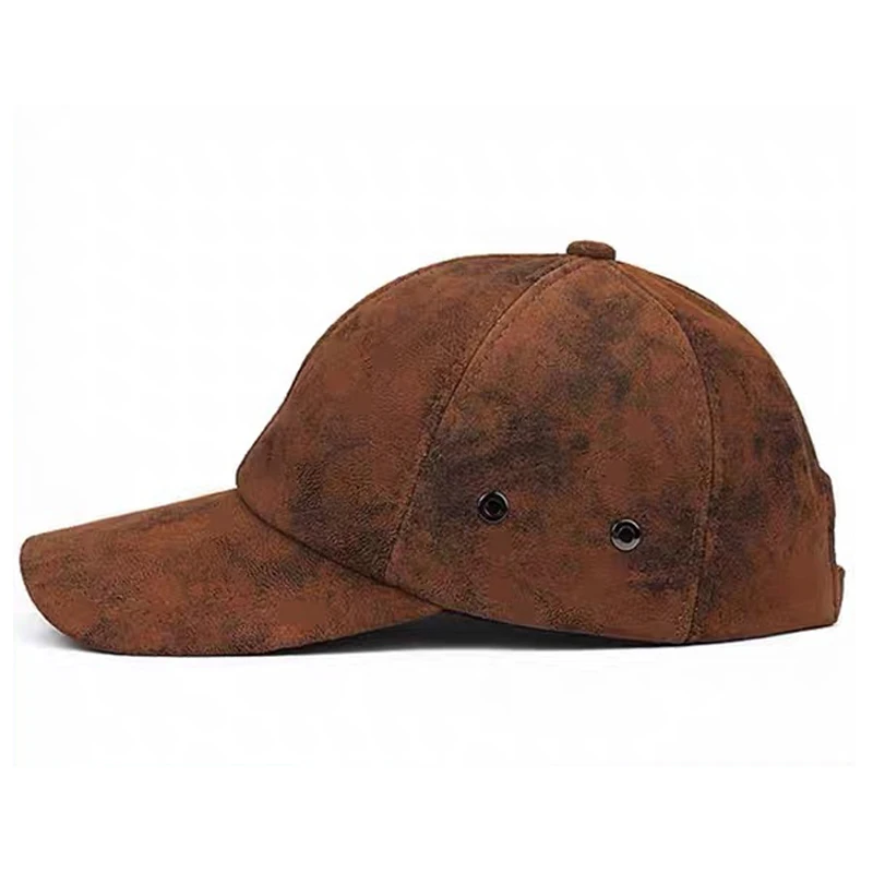 Matte Leather Baseball Cap for Men Fall Winter Male Genuine Frosted Leather Duckbill Peaked Caps Outdoor Casual Retro Casquette