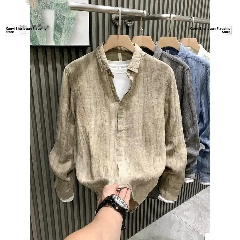 

Fashionable Linen Shirt Men's Long Sleeve Spring Autumn Style Casual Chic Outerwear Comfortable Fit Urban Fashion Youthwear