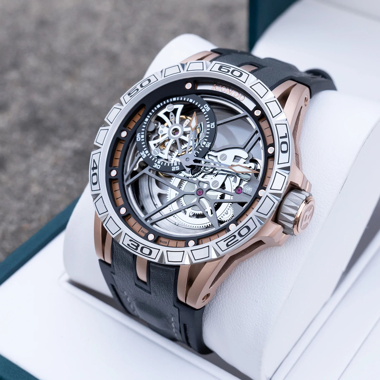 OBLVLO 46 mm mechanische Herrenuhr, zweifarbiges Militärzifferblatt, leuchtende Zeiger, wasserdichtes Gummiband, automatische Uhr RD-907