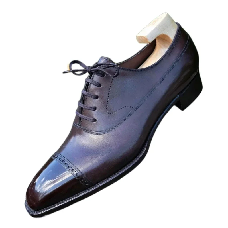 Brown Derby Shoes for Men Black Lace-up Round Toe Business Men Dress Shoes Wedding Handmade