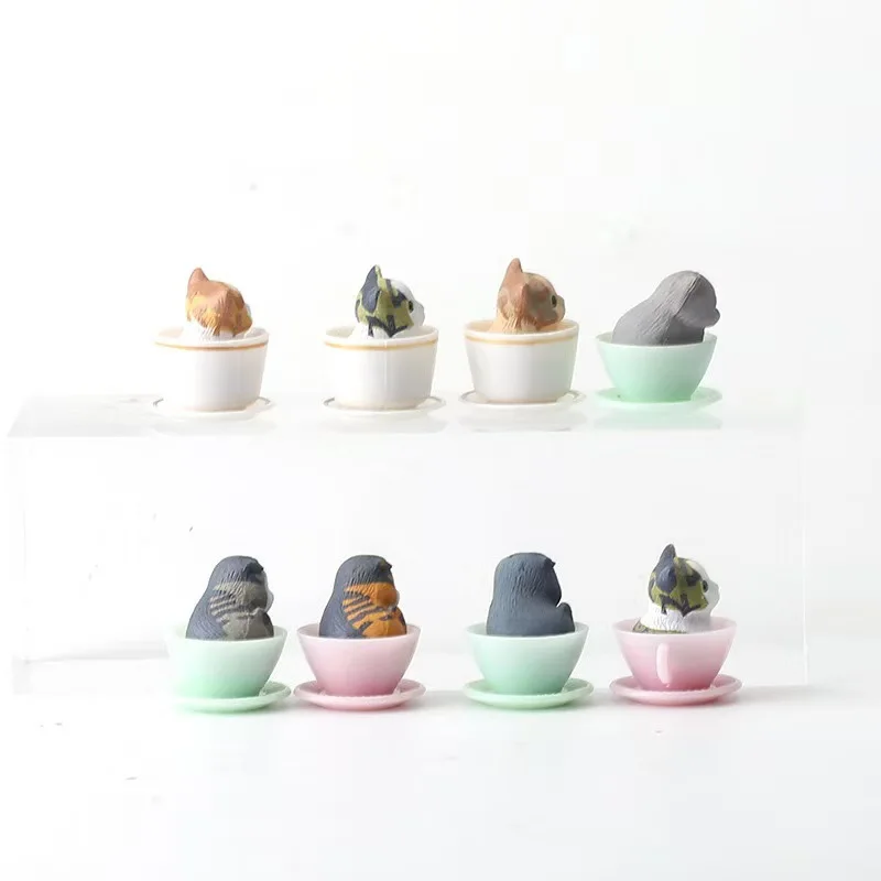 Mignon chaton chat tasse Mini figurines animaux figurines ensemble chat chien Miniature voiture ornements cadeaux d'anniversaire