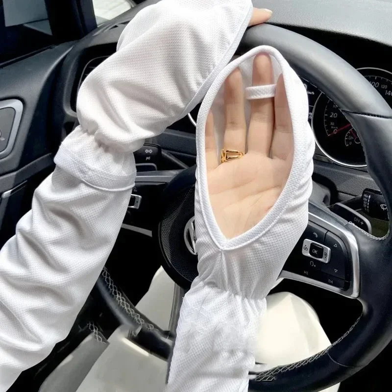 Solid Color Large Ice Silk Gloves Women Driving Sunscreen Sleeves Loose Breathable Arm Protectors Uv Outdoor Horseshoe Sleeve