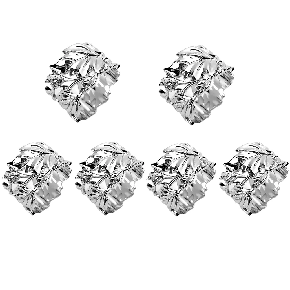 Napkin Rings,Leaf Napkins Rings Set of 6 Exquisite Silver Napkin Rings Holders for Easter,Party,Wedding Dinner Decor