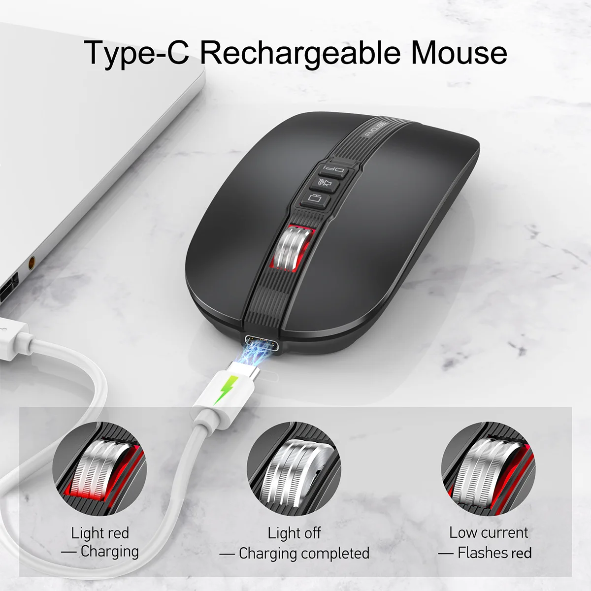UTHAI M113 Wireless Mute Mouse Dual Mode 2.4G/BT5.1 Rechargeable 2400DPI Adjustable for Laptop Desktop