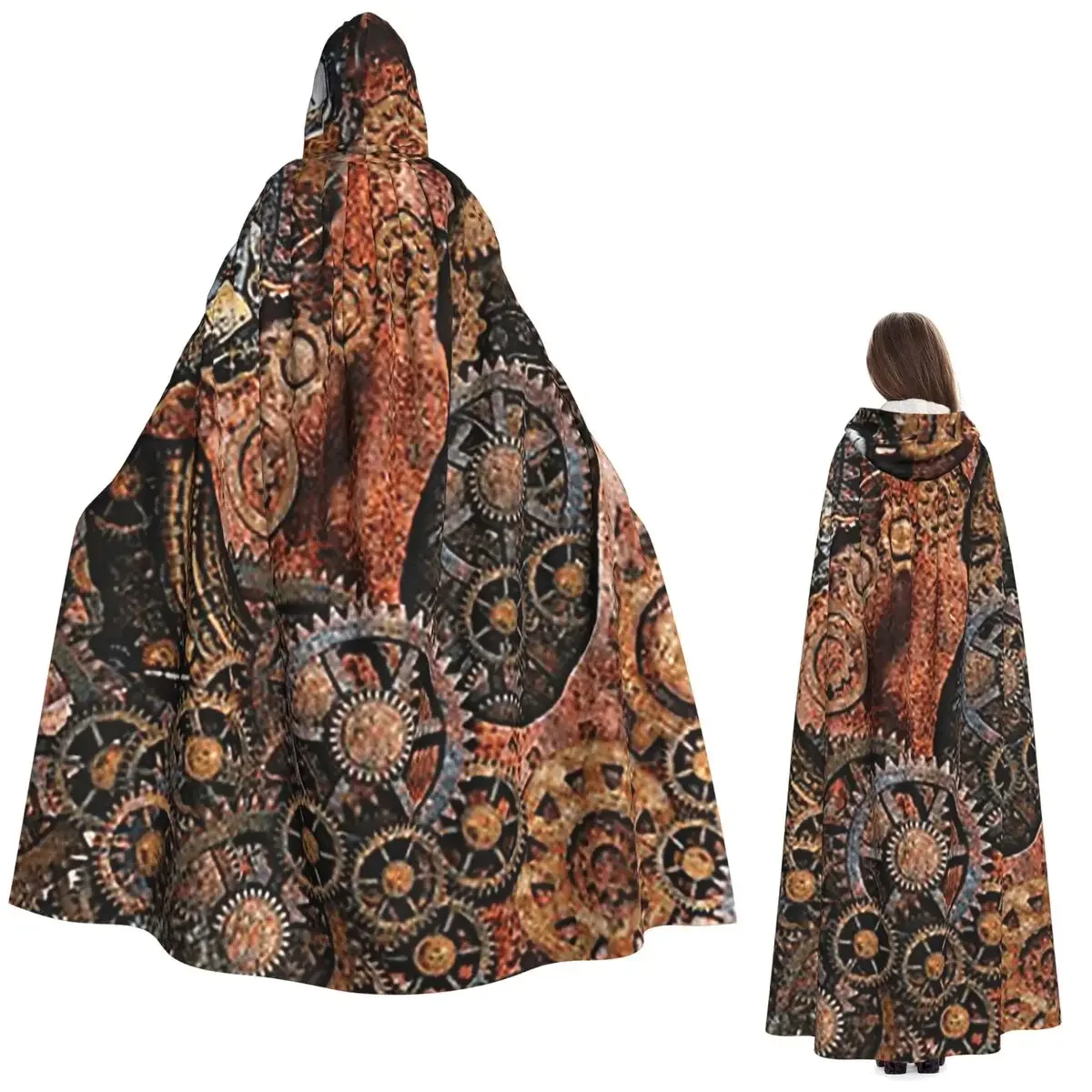 Custom Steampunk Gear Clockwork Gears Steampunk Cogwheel Gears Long Hooded Cloak Witch Medieval Costume Cosplay Cape HalloweenVa