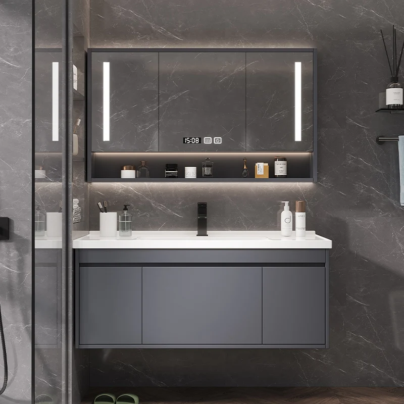 

Ceramic integrated solid wood bathroom cabinet combination simple bathroom washbasin washbasin washbasin cabinet