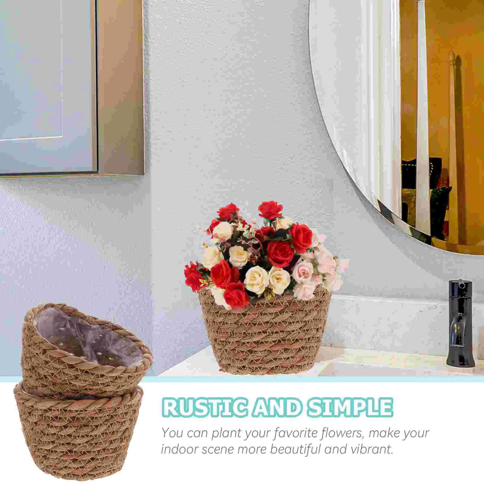 

2 Pcs Flower Pot Garbage Can Rustic Planter Baskets Indoor with Liner Storage