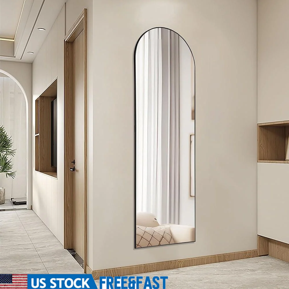 

Arched Full Length Mirror Floor Standing Hanging Leaning Aluminum Alloy Frame Nano Glass Bedroom Living Room Home Gym 64x21 Inch
