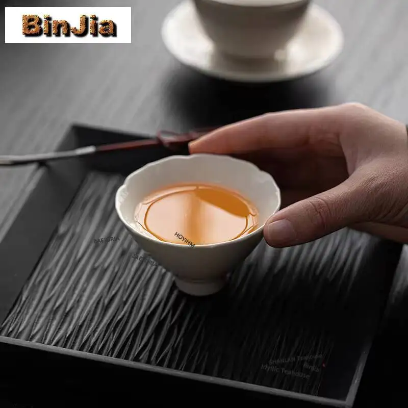 90ml Grass Wood Ash Bamboo Hat Teacup Ancient Tea Bowl Single Cups Smelling Cup Chazhan Master Cups Household Tableware