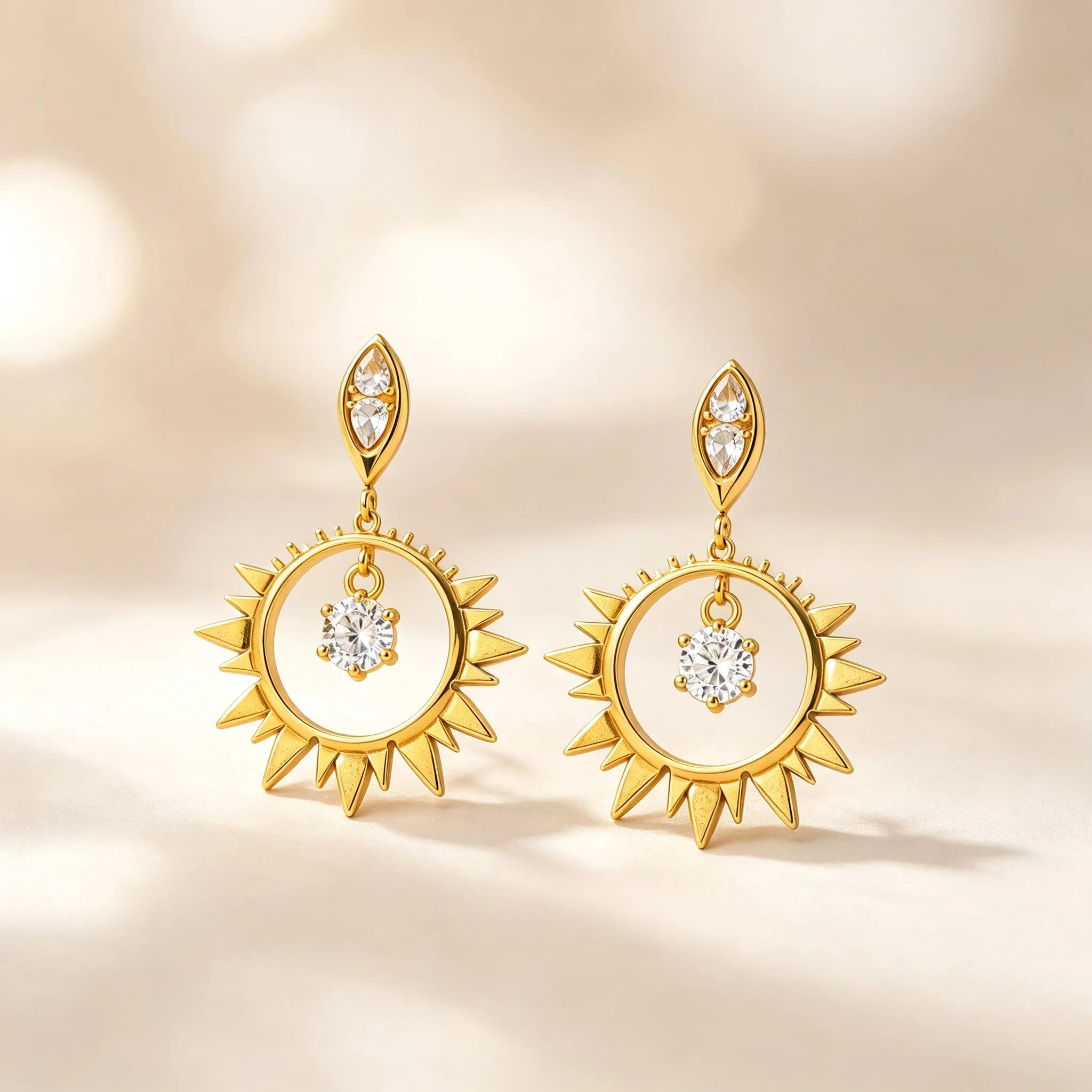 Hollow Sun Drop Earrings for Women,Gold Plated Marquise & Round Zircon Dangle Earrings,Exaggerated Retro Ear Jewelry Gift