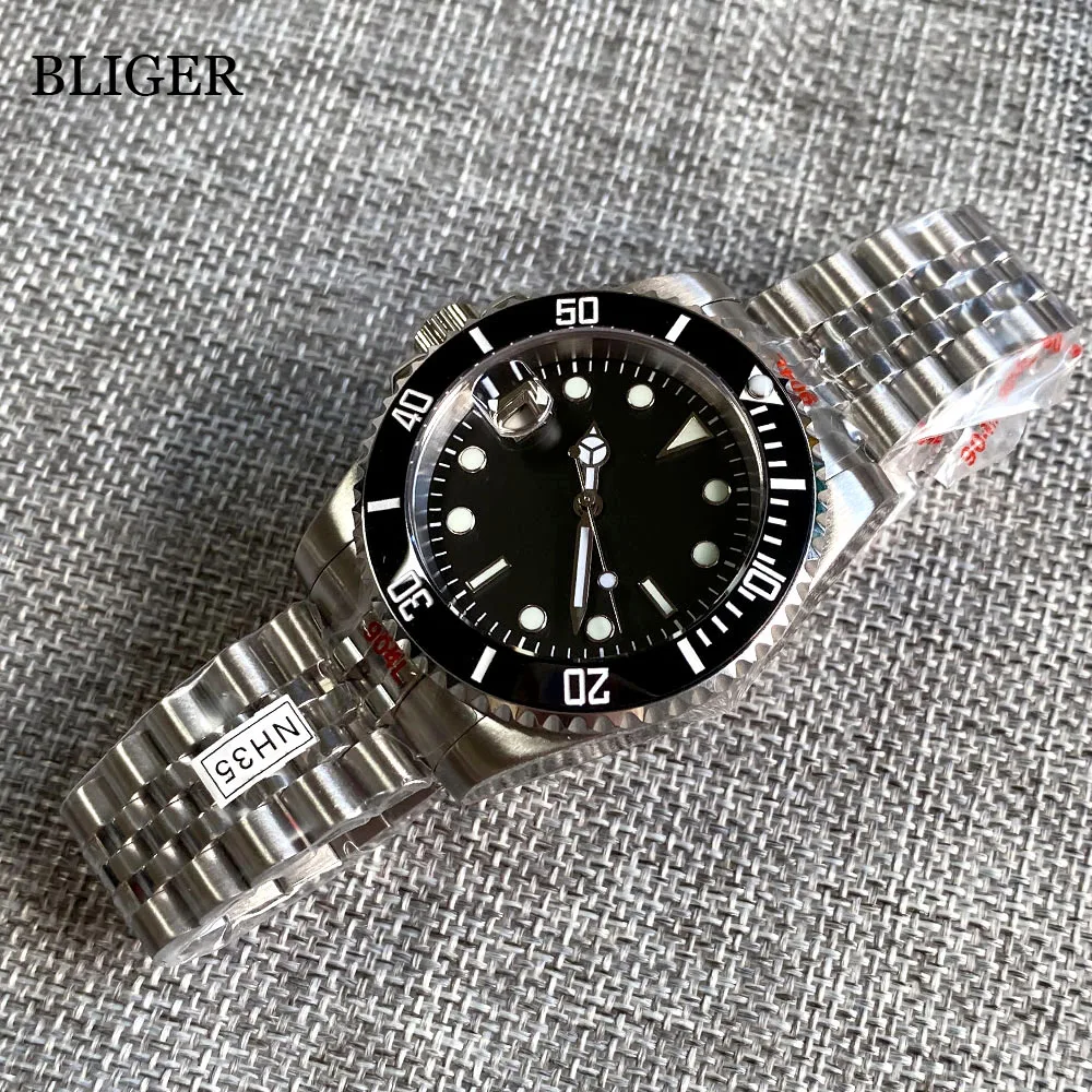 Imagem -05 - Bliger-relógio Mecânico Automático para Homem Canhoto Aço Luminous Inless Crown Date 40 mm Nh35a