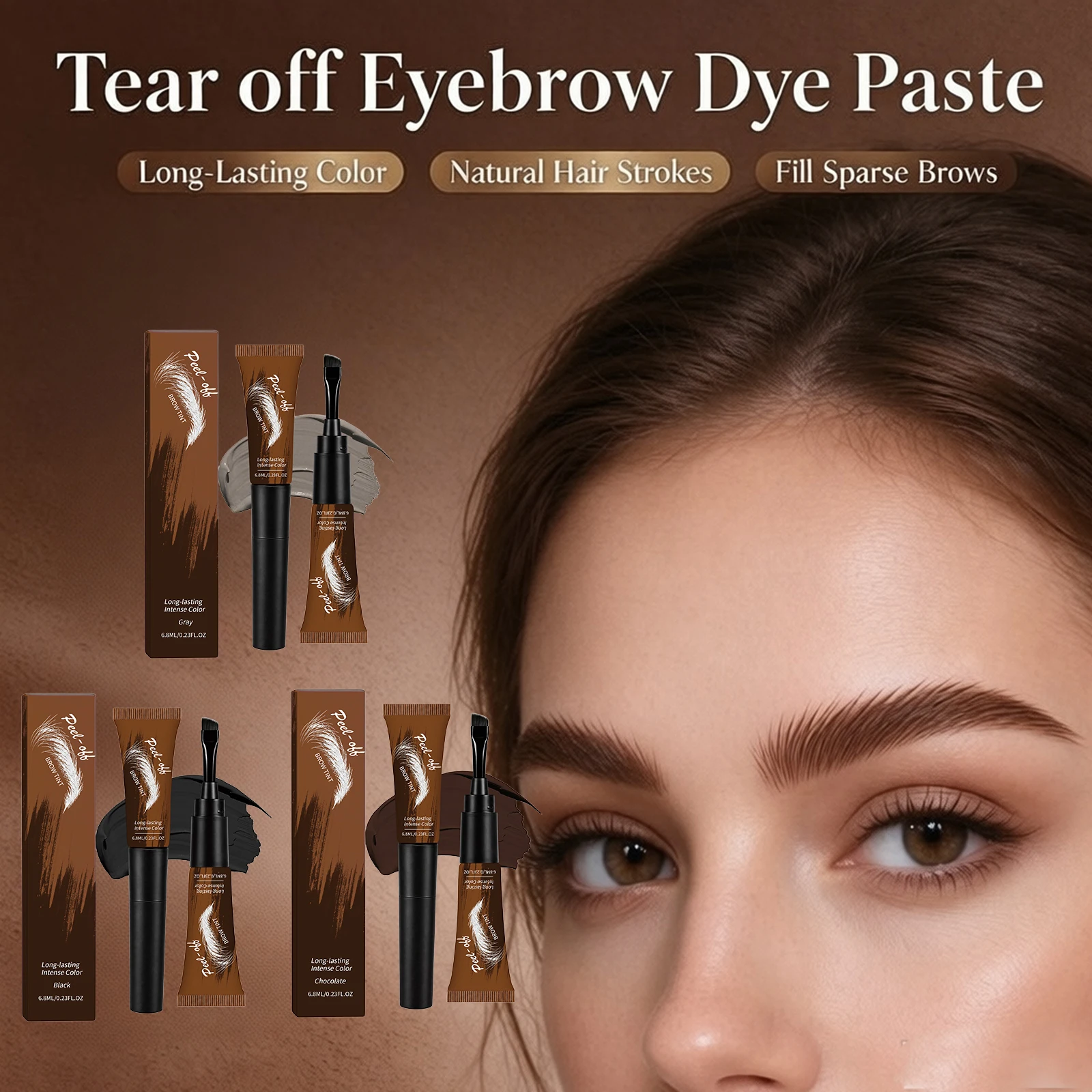 Peel off Eyebrow Tint Cream Fills Sparse Brow Natural Brow Makeup Long Lasting Color Moisturizing Eyebrow Tint Cosmetic 5 Shades