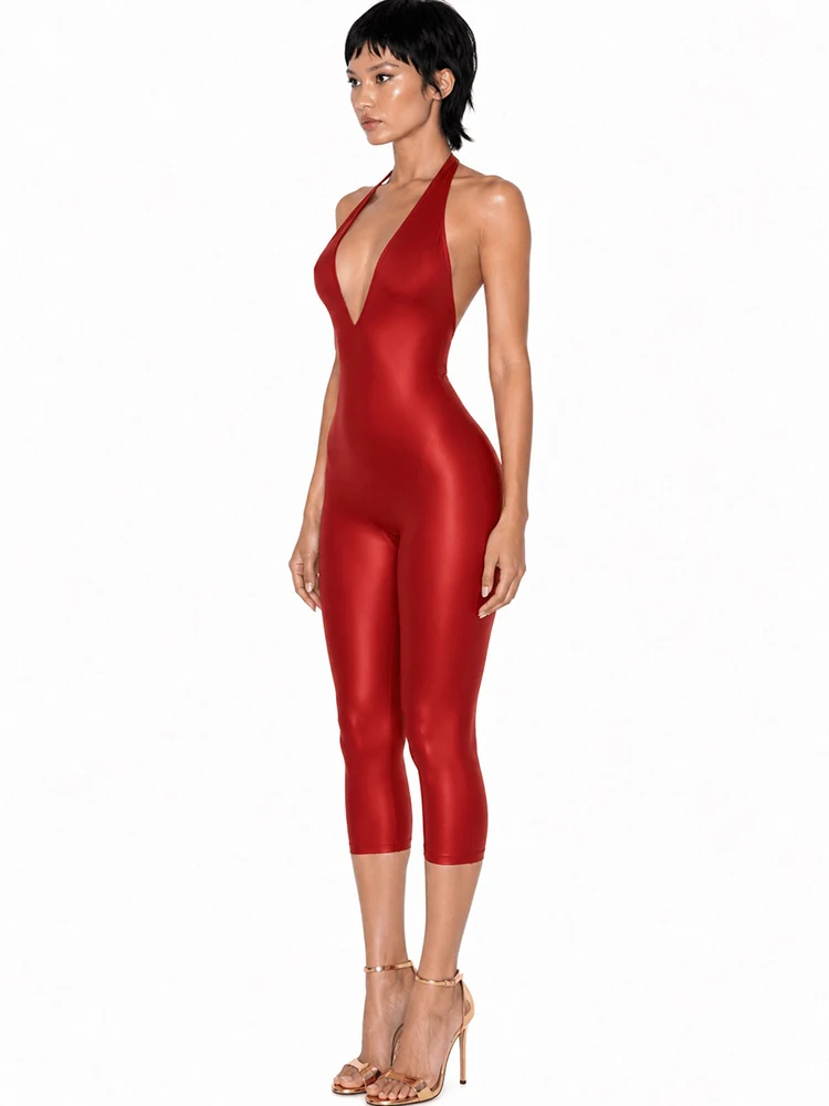 Weird Puss Sexy Bright Silk Romper Damenmode Rückenfreier Neckholder Ärmelloser Stretch-Skinny-Chic-Midnight-Party-Street-Playsuit – Detail 14