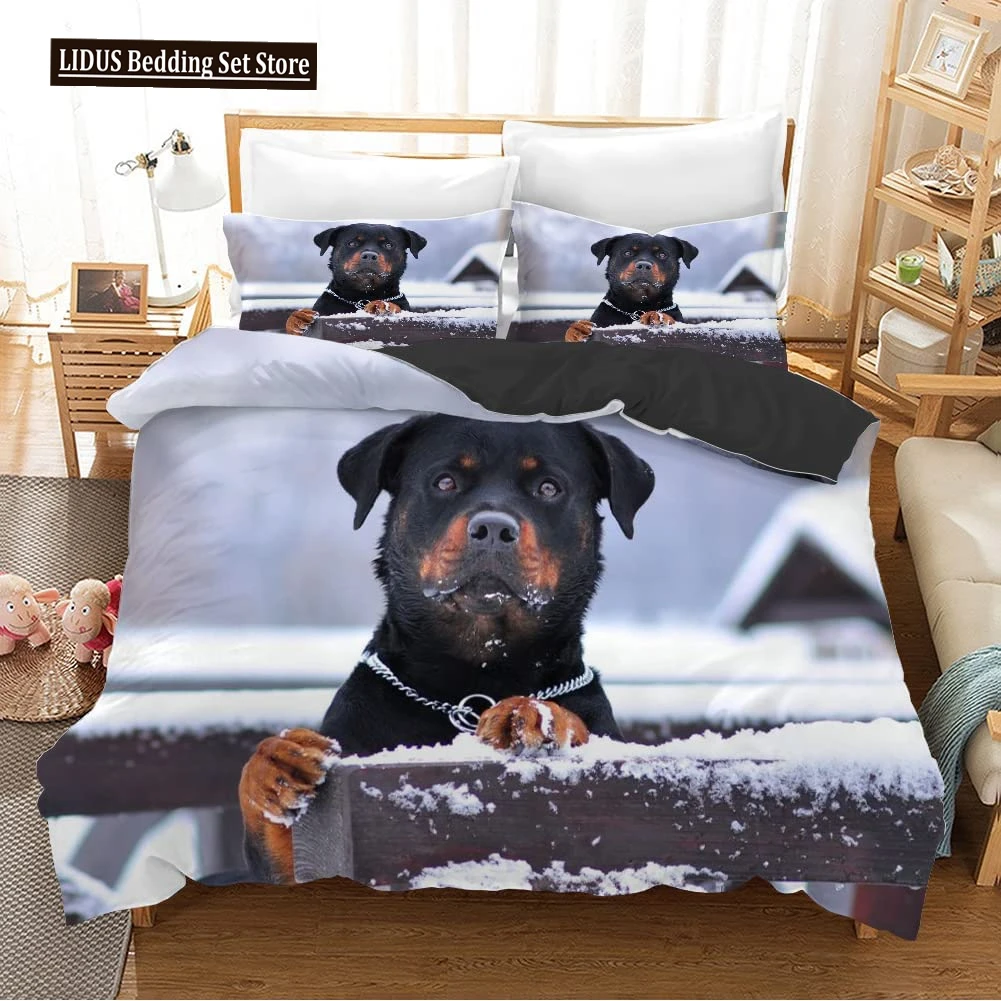 

Rottweiler Duvet Cover Twin Black Rottweiler Twin Bedding Set Animal Theme For Dog Lover Polyester Double Queen King Quilt Cover