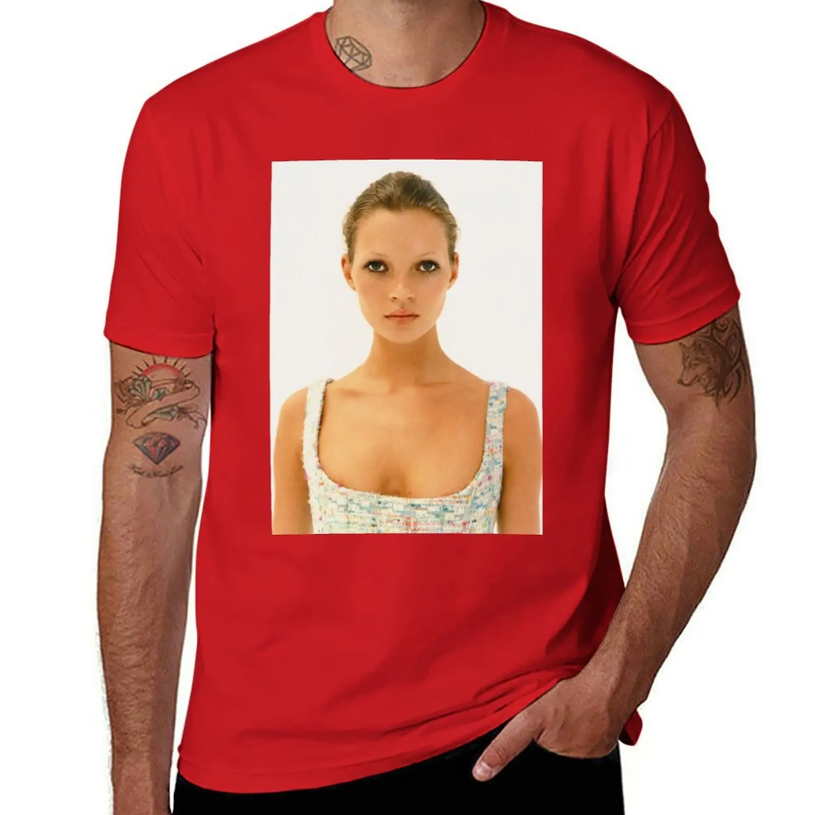 KATE MOSS FASHION PHOTOGRAPHY 90s Colour Editorial T-Shirt tops quick-drying blacks boys animal print sweat shirts, men