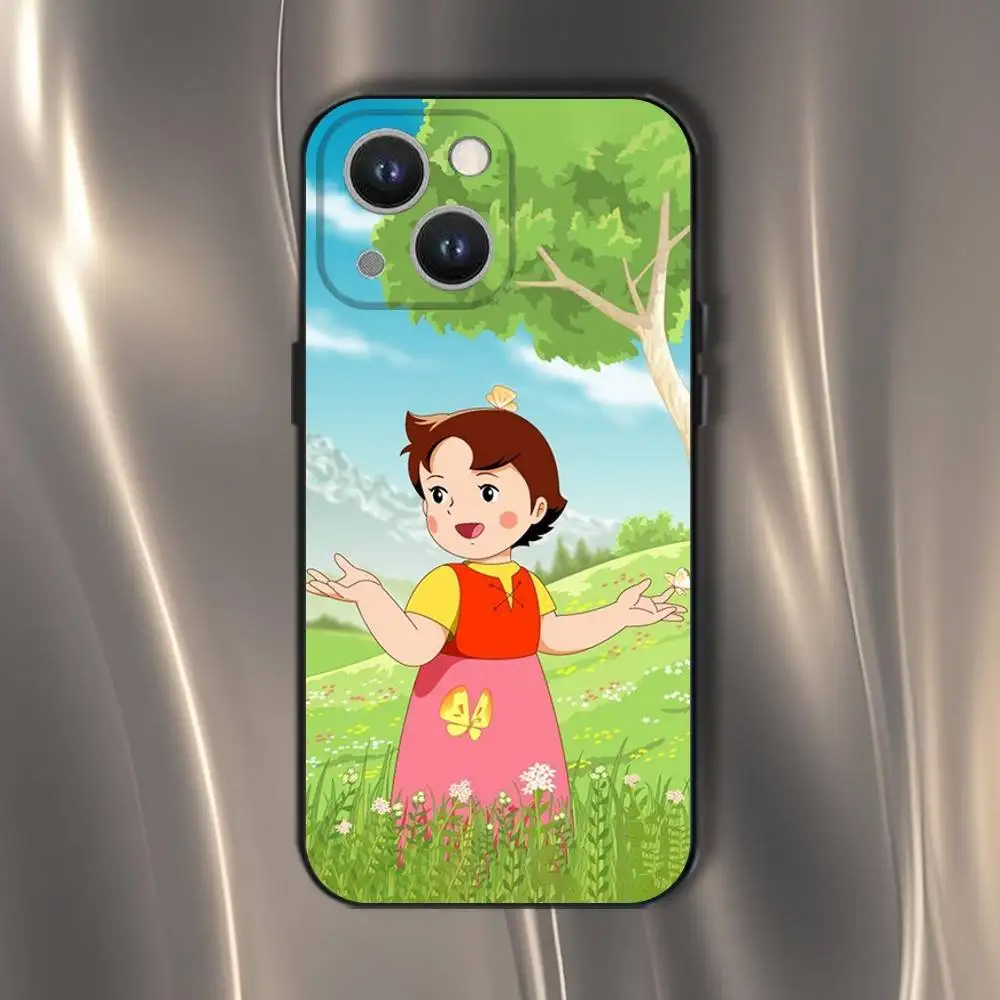 Capa de telefone Heidi dos desenhos animados para iPhone 16,15,14,13,12,11,Pro,XS,Max,XR,Plus,E,SE4,Mini capa macia preta