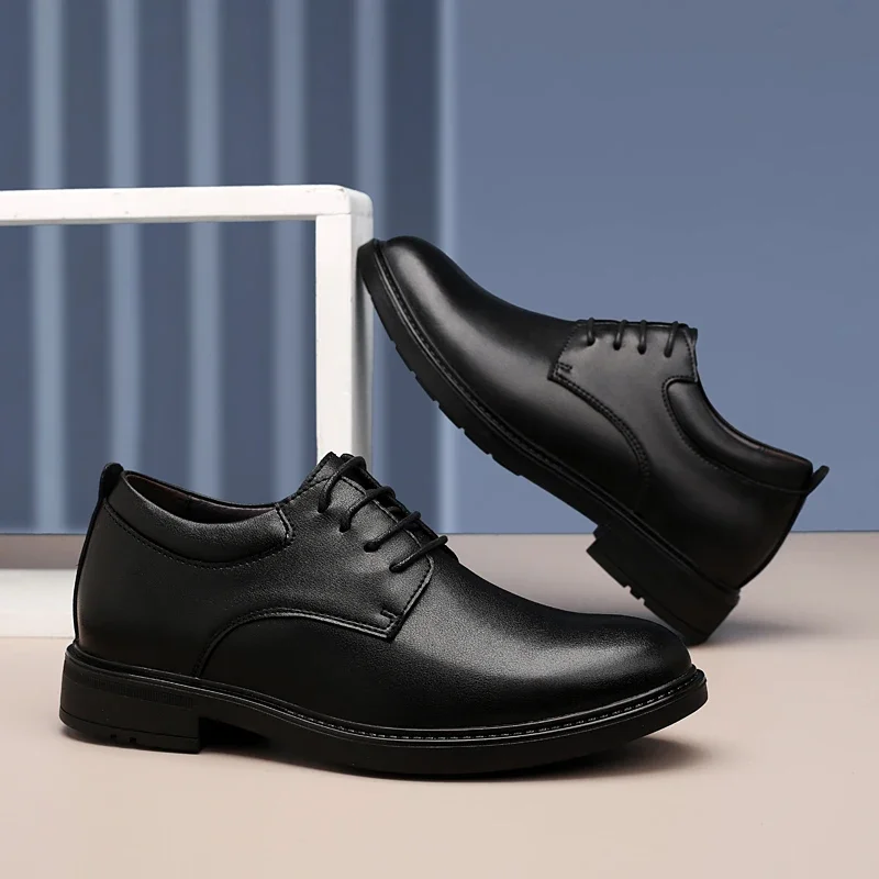 Office business formal shoes men\'s inner height increase 6/8cm shoes thick sole simple black men\'s genuine leather casual shoes